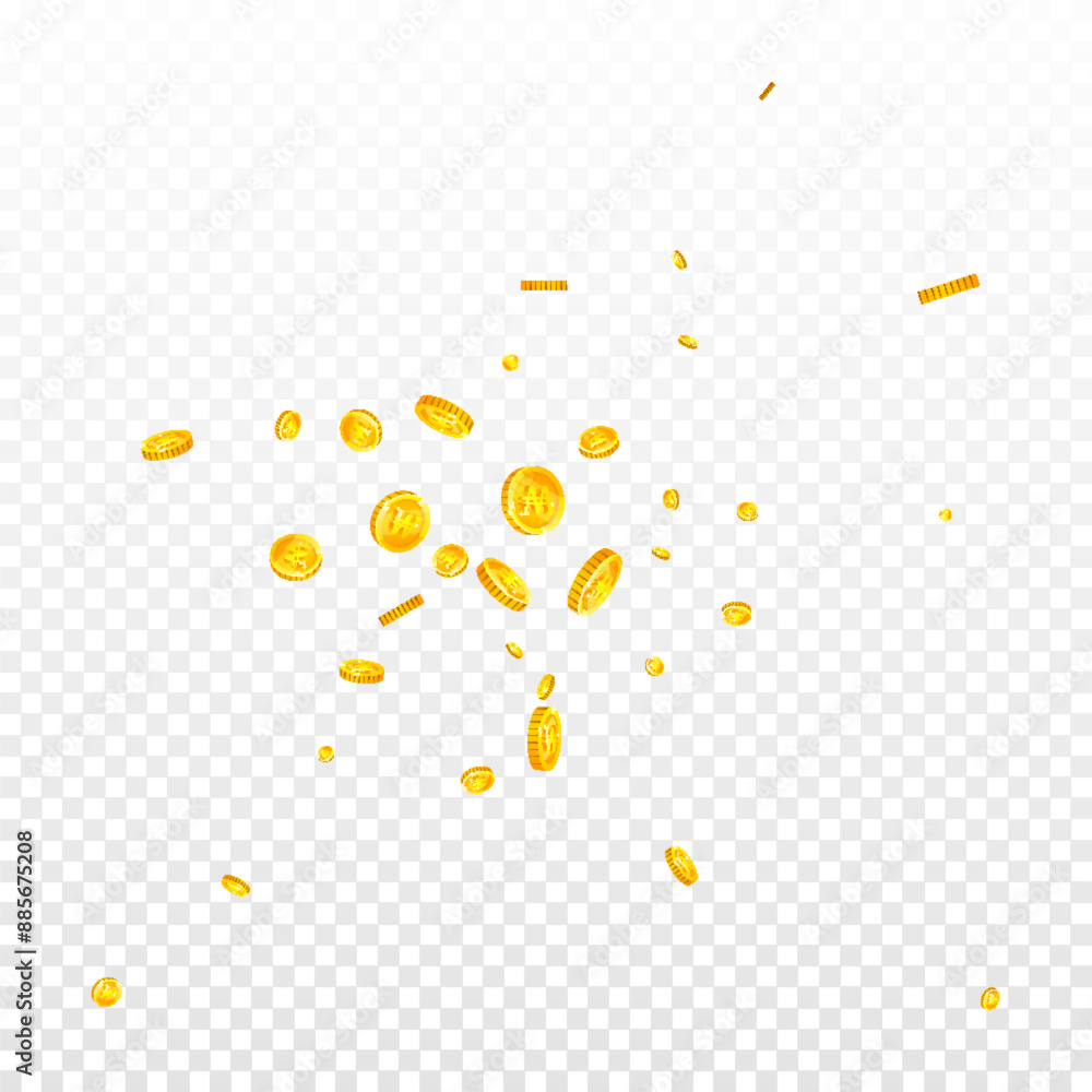 Korean won coins falling. Scattered gold WON Korean won coins falling. Scattered gold WON