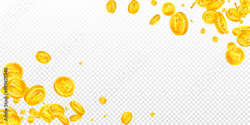 Swiss franc coins falling. Gold scattered CHF
