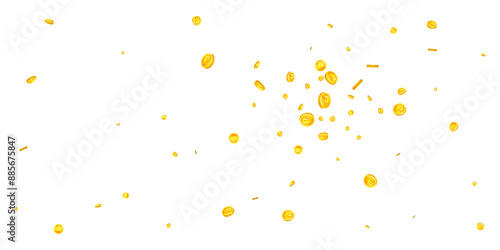 Russian ruble coins falling. Scattered gold RUB