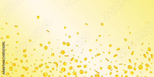 European Union Euro coins falling. Scattered gold