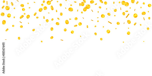 Swiss franc coins falling. Gold scattered CHF