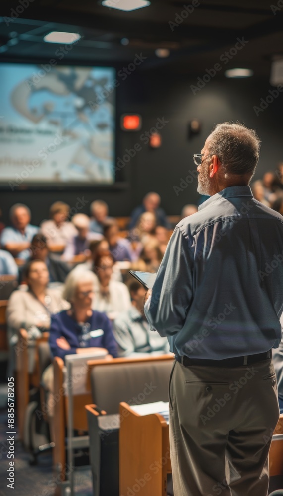 Fototapeta premium Engaging Corporate Training Seminar with Dynamic Speaker and Interactive Presentation