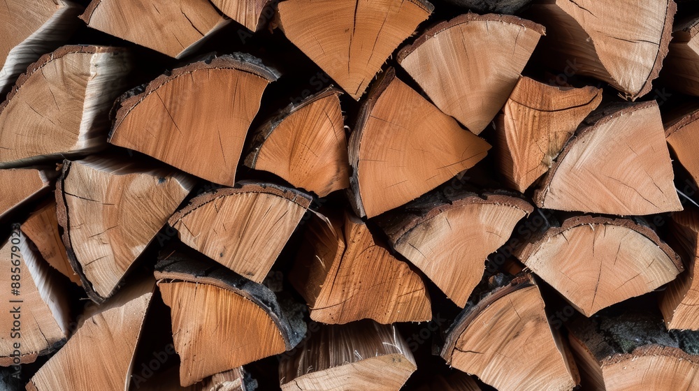 Stacked firewood in close-up, showcasing realistic textures and details, with a hyper-realistic approach and cinematic lighting Stacked firewood in close-up, showcasing realistic textures and details, with a hyper-realistic approach and cinematic lighting