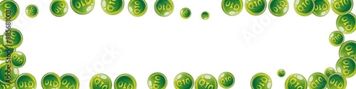 Vitamin Q10 round capsules scattered randomly.