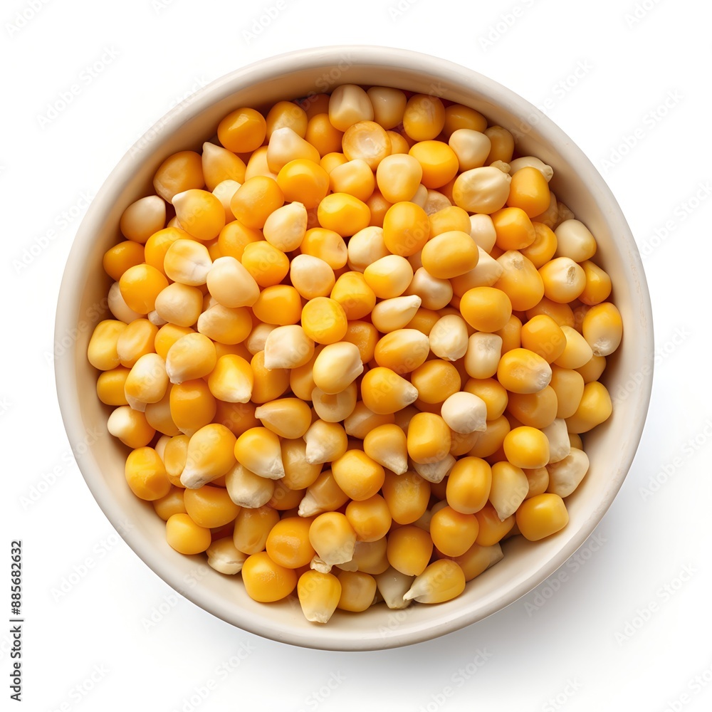 Top View of Fresh Corn Seeds in White Bowl on White Background Ideal for Food Photography and Design Top View of Fresh Corn Seeds in White Bowl on White Background Ideal for Food Photography and Design