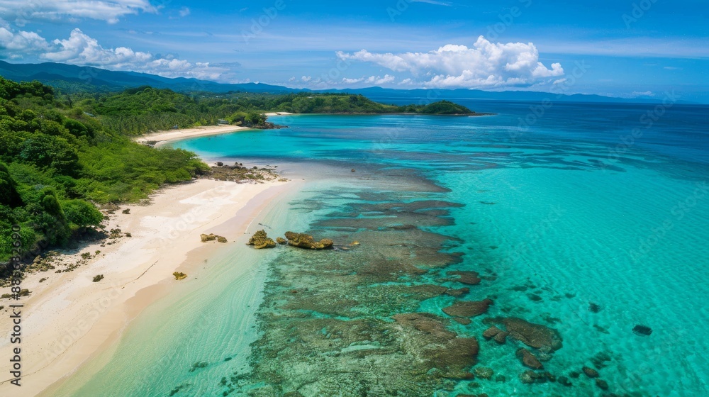Experience the pristine beauty of Saud Beach in Pagudpud, Philippines. This captivating photo showcases its powdery white sand and crystal-clear turquoise waters. Experience the pristine beauty of Saud Beach in Pagudpud, Philippines. This captivating photo showcases its powdery white sand and crystal-clear turquoise waters.