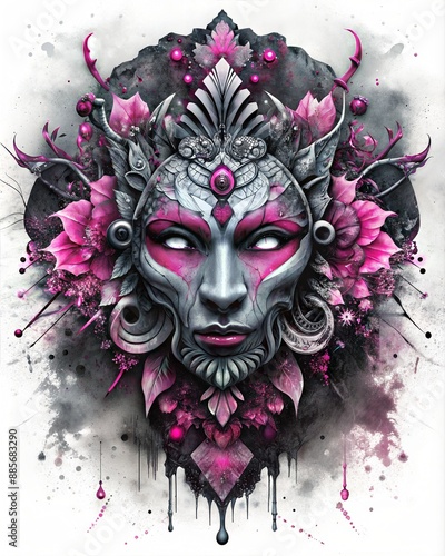 Wallpaper Mural Intricate Metallic Mask With Pink Accents and Glowing Eyes. Generative AI Torontodigital.ca