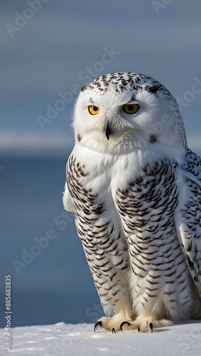 Snowy owl perched on Arctic tundr photo