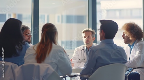 Group of medical doctors and nurses in a conference room at hospital