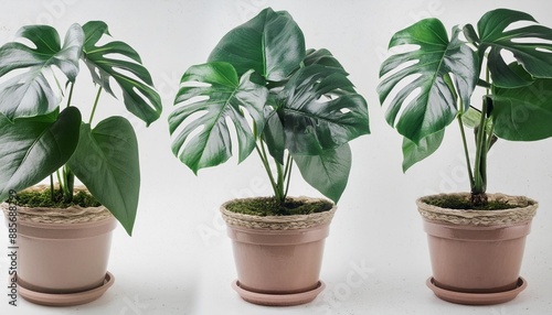 decorative artificial monstera tree in pot isolated on white background