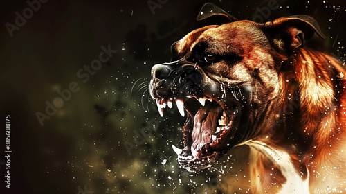 Rabid dog, animal with rabies, saliva from mouth, aggressive. Banner copy space