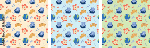 Children’s cute pattern set, back to school pattern, back to school doodle pattern set. Vector illustration in flat style.