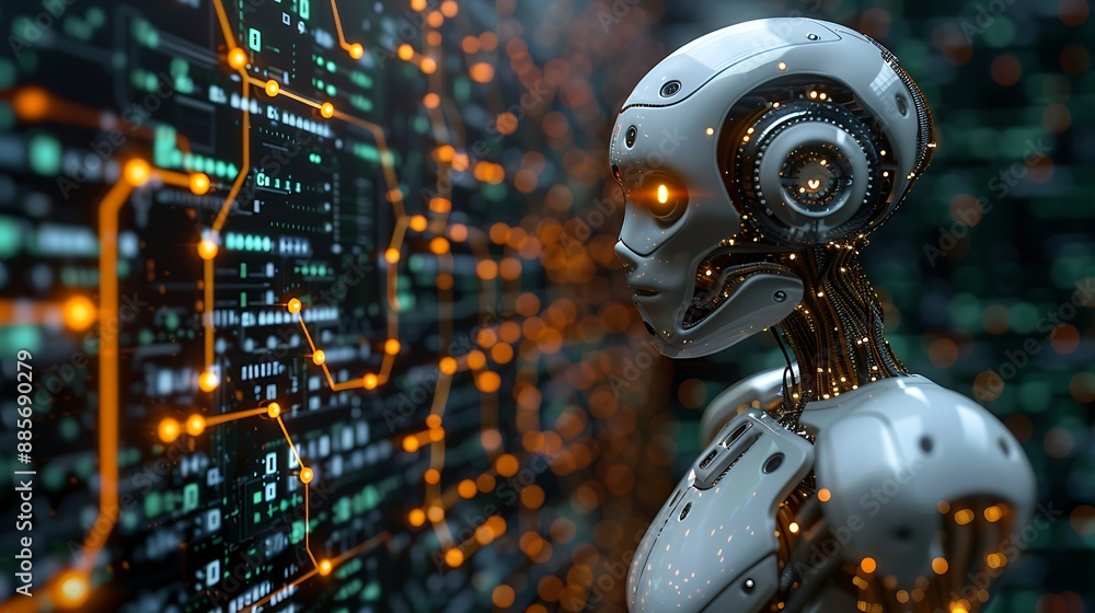 Fototapeta premium Healthcare robots managing health data advanced control systems