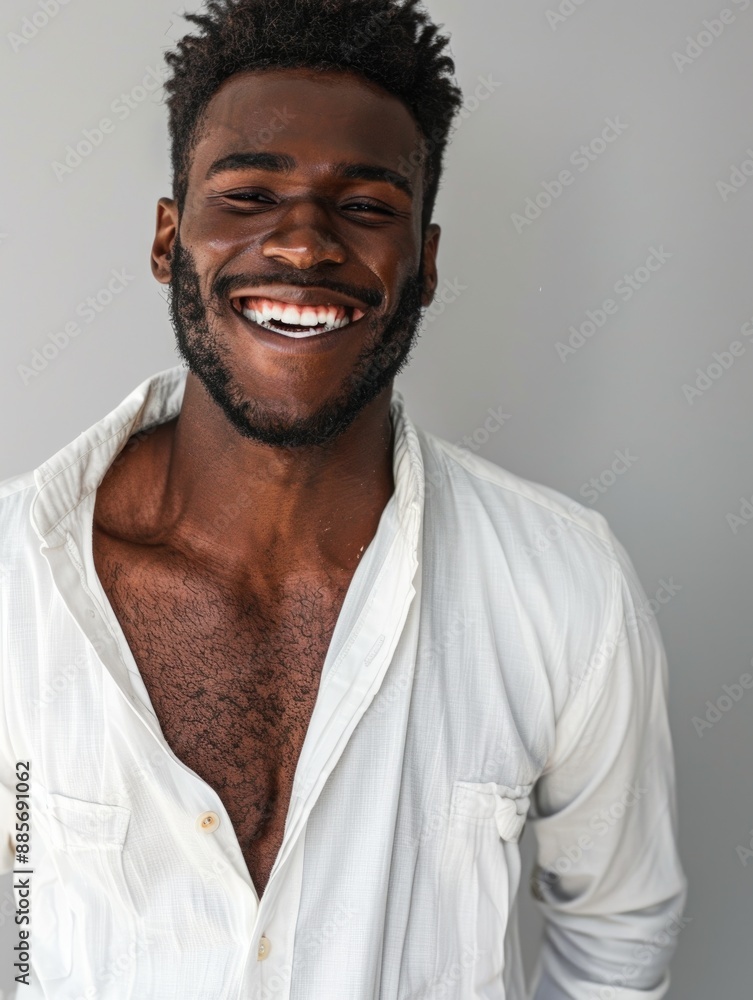 A happy man smiling while wearing a white shirt A happy man smiling while wearing a white shirt