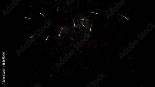 Colorful real fireworks show performance display celebration festival holiday on dark sky for abstract background, anniversary, celebration, 4th July, Independence Day, and new year.