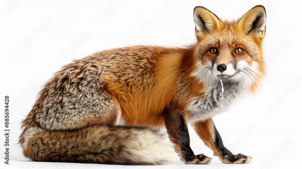Fototapeta premium Rabid fox, animal with rabies, saliva from mouth, aggressive. Banner copy space