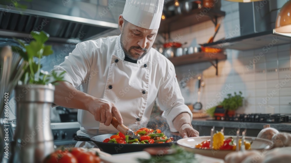Professional Chef Demonstrating Healthy Low Carb High Fiber Cooking in Modern Kitchen Professional Chef Demonstrating Healthy Low Carb High Fiber Cooking in Modern Kitchen