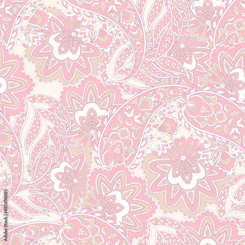 Wallpaper Mural Floral fabric background with paisley ornament. Seamless vector pattern Torontodigital.ca