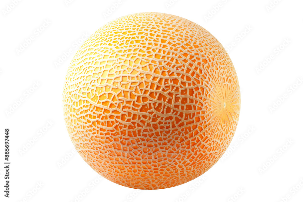 A ripe and juicy cantaloupe melon isolated on a white transparent background, highlighting its textured skin. A ripe and juicy cantaloupe melon isolated on a white transparent background, highlighting its textured skin.
