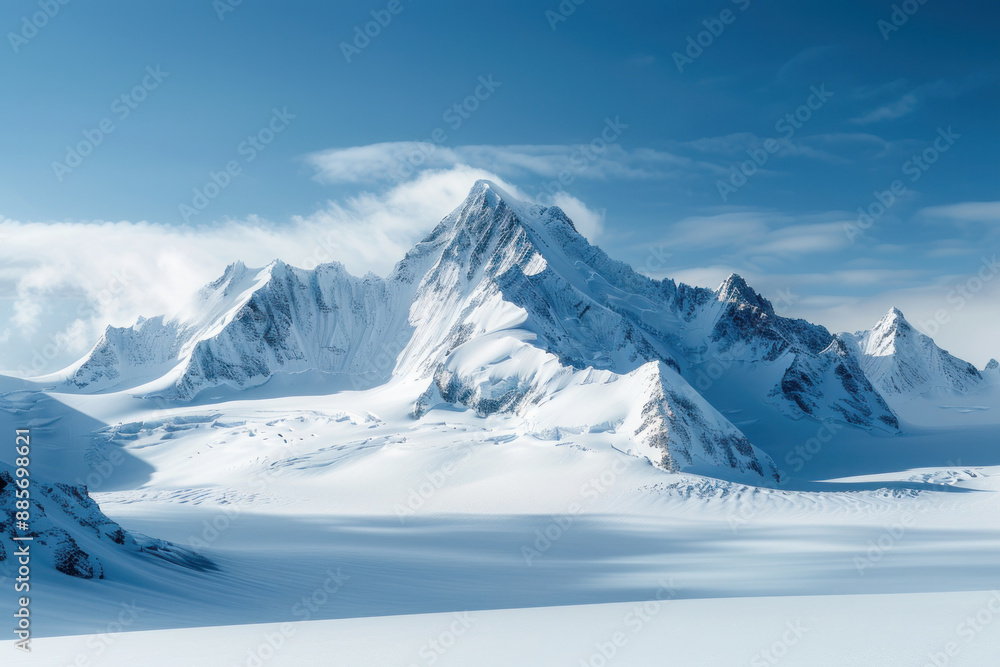 Fototapeta premium Majestic Snow-Covered Mountain Peaks Against a Clear Blue Sky