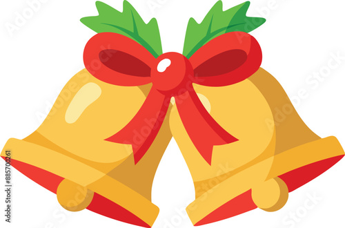 Illustration of two Christmas bells with a red bow and green leaves symbolizing joy and celebration.