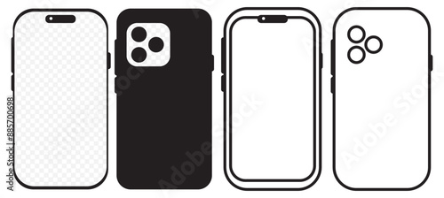 black smart phone with white screen isolated white background
