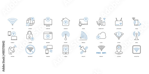 Wifi icons set. Set of editable stroke icons.Set of Wifi