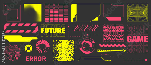 Set of abstract y2k shapes, frames. Elements in trendy retro style.