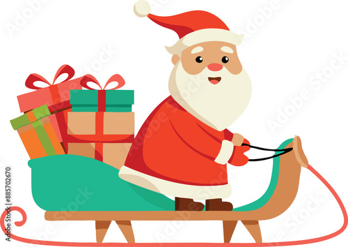 Illustration of Santa Claus riding a sleigh filled with gifts, symbolizing the festive Christmas season.