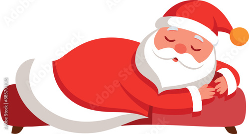 Santa Claus sleeping on a couch, illustrating relaxation and holiday spirit during Christmas. Perfect for festive and holiday-themed content