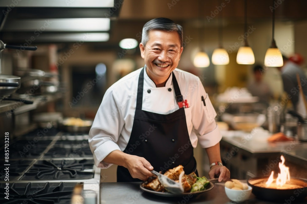Portrait of a smiling middle aged male chef in kitchen Portrait of a smiling middle aged male chef in kitchen