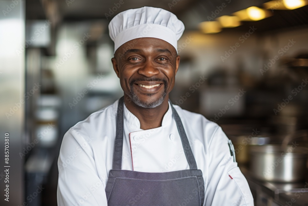 Portrait of a smiling middle aged male chef in kitchen Portrait of a smiling middle aged male chef in kitchen