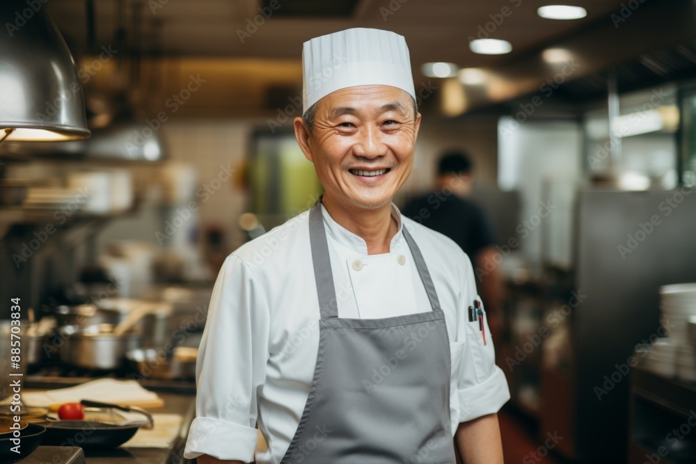 Portrait of a smiling middle aged male chef in kitchen Portrait of a smiling middle aged male chef in kitchen