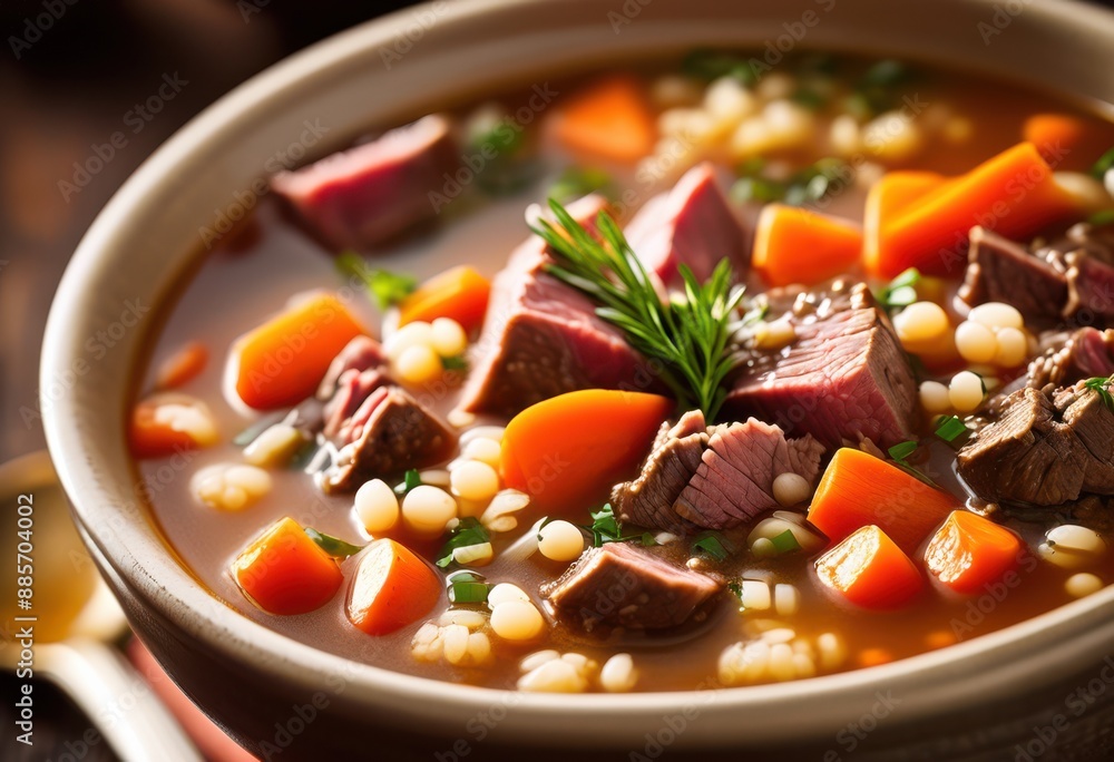delicious steaming beef barley soup bowl, comfort, food, hearty, meal, savory, warm, nutritious, homemade, comforting, aromatic, flavorful, tasty delicious steaming beef barley soup bowl, comfort, food, hearty, meal, savory, warm, nutritious, homemade, comforting, aromatic, flavorful, tasty