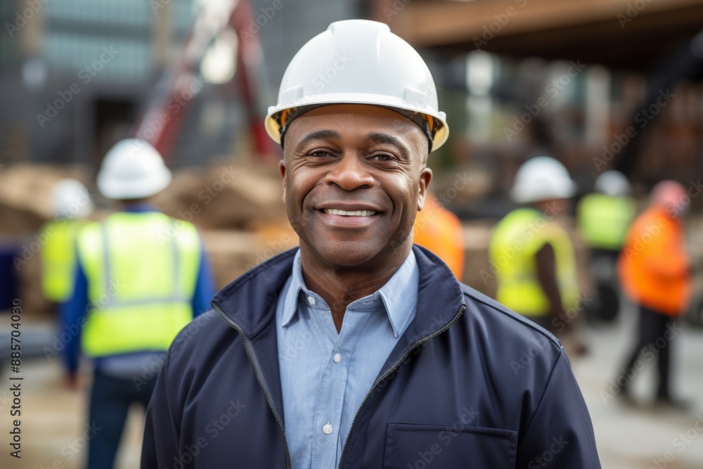 Smiling portrait of a middle aged male engineer at construction site Smiling portrait of a middle aged male engineer at construction site