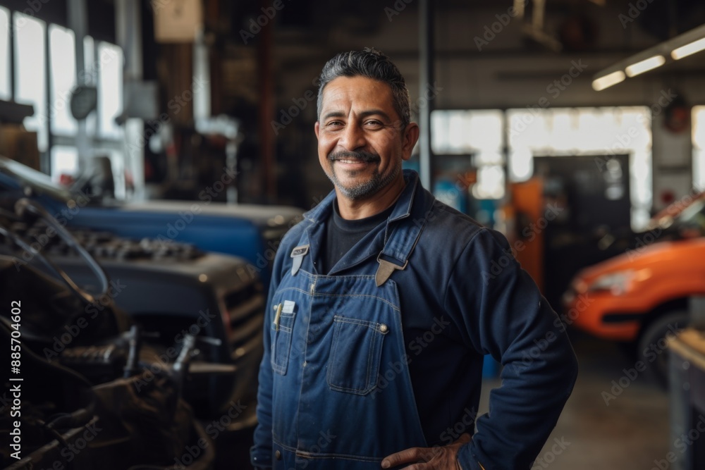 Smiling portrait of a middle aged car mechanic Smiling portrait of a middle aged car mechanic