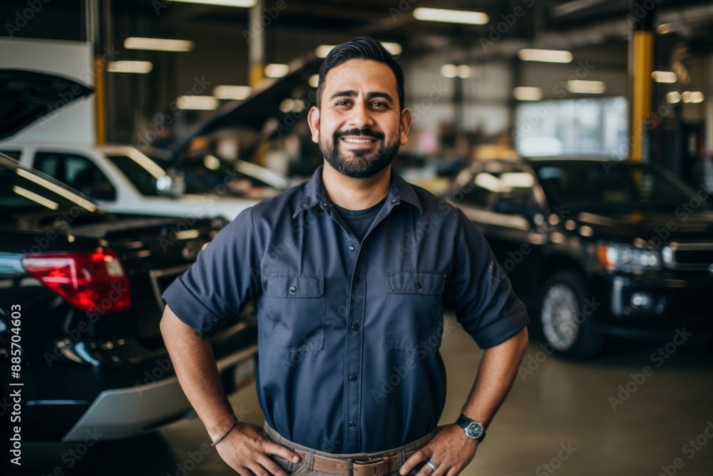 Smiling portrait of a middle aged car mechanic Smiling portrait of a middle aged car mechanic