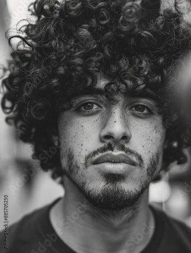 A close-up shot of a person with curly hair, great for illustration or identification purposes