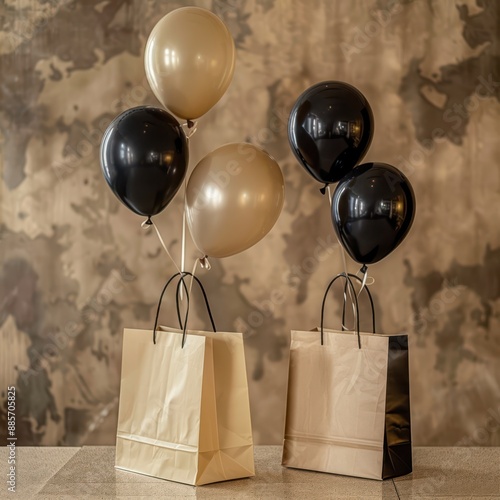 black and gold balloons on a table photo