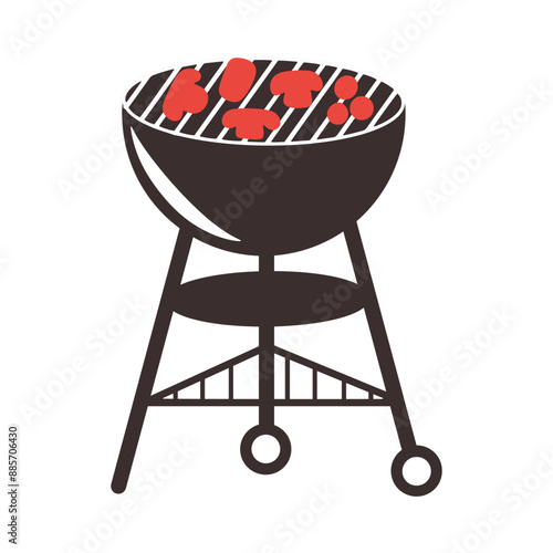 Charcoal Grill with hot food. BBQ vector illustration.