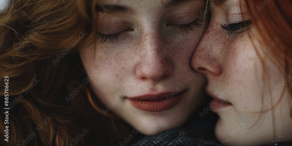 Two women with striking red hair in a close-up shot Two women with striking red hair in a close-up shot
