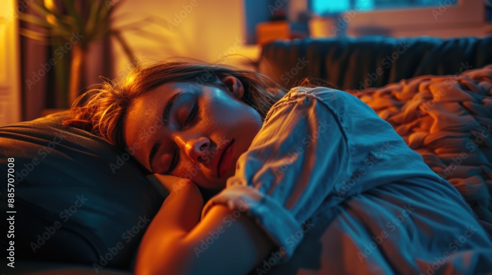 A person resting peacefully, ideal for representing relaxation or sleep A person resting peacefully, ideal for representing relaxation or sleep