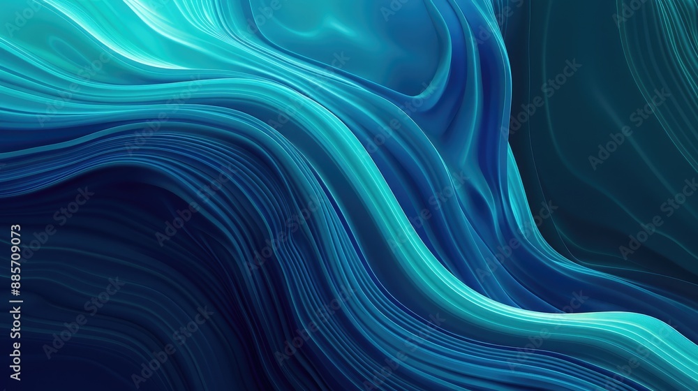 Obraz premium An abstract design with smooth, undulating lines that mimic the movement of waves, in a gradient from deep blue to turquoise.