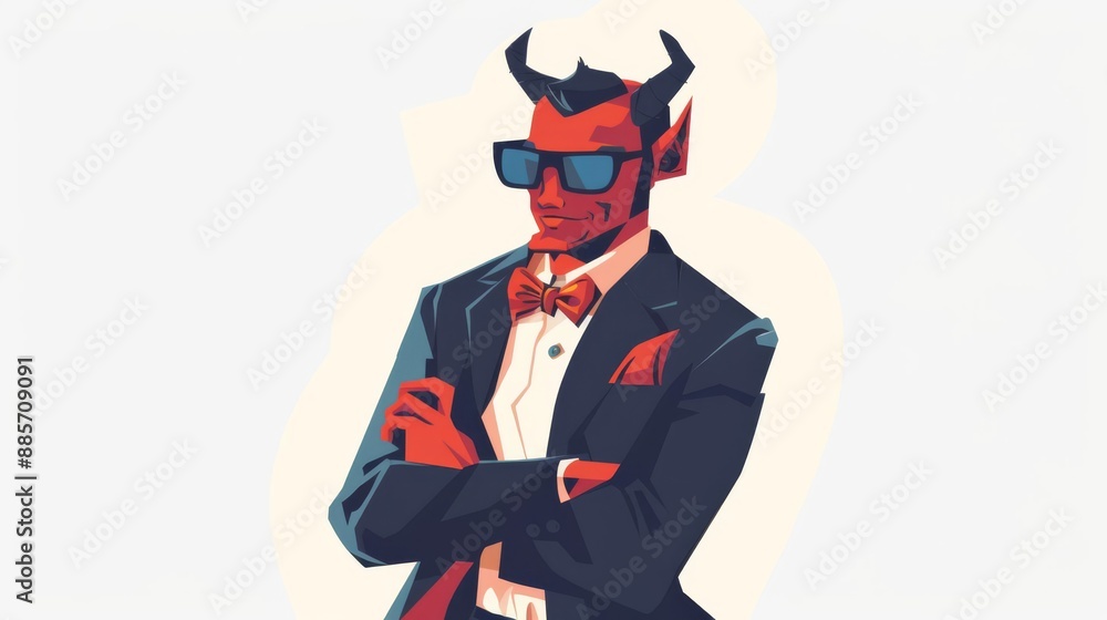 a fashionable devil, in upscale attire, flat color illustration, classy, isolated on white background a fashionable devil, in upscale attire, flat color illustration, classy, isolated on white background