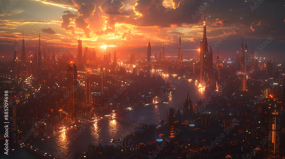 Obraz premium A futuristic solar planet with a vast network of underground cities and transport systems