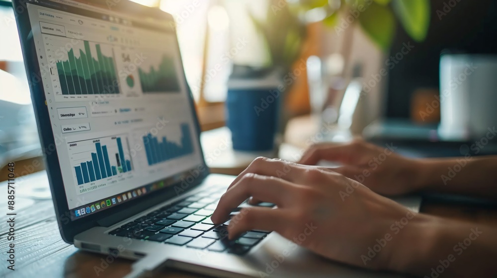 A focused advertising manager reviews website analytics on their laptop, analyzing data to optimize campaign performance. A focused advertising manager reviews website analytics on their laptop, analyzing data to optimize campaign performance.