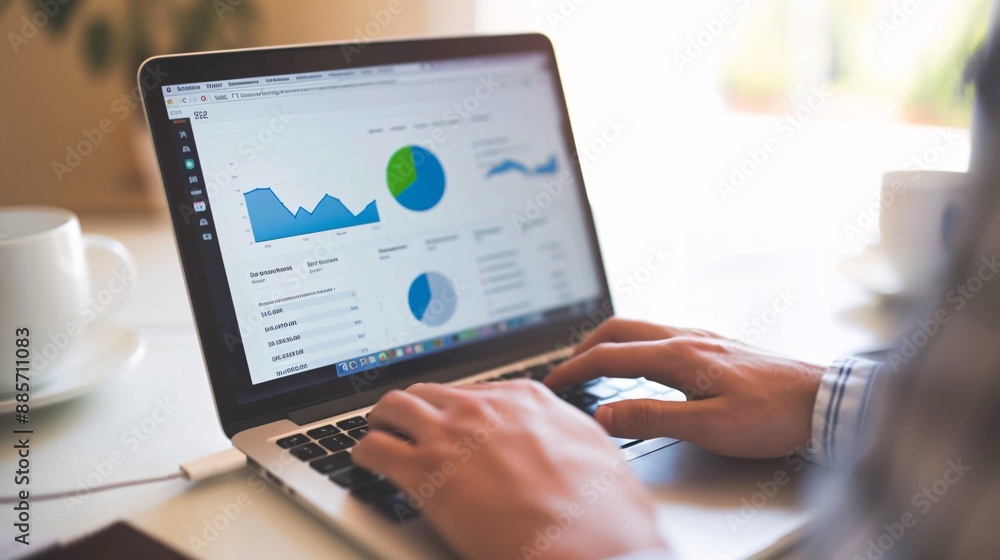 A focused advertising manager reviews website analytics on their laptop, analyzing data to optimize campaign performance. A focused advertising manager reviews website analytics on their laptop, analyzing data to optimize campaign performance.