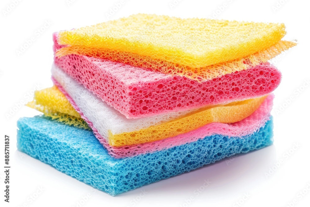 A collection of sponges arranged neatly on a white background A collection of sponges arranged neatly on a white background