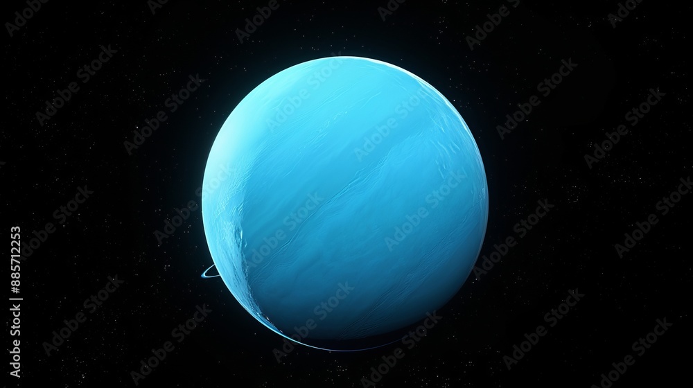 Obraz premium A minimalist depiction of the planet Uranus, characterized by its subtle rings, smoothly rendered in a plain and dark space background highlighting its serene and calm nature.