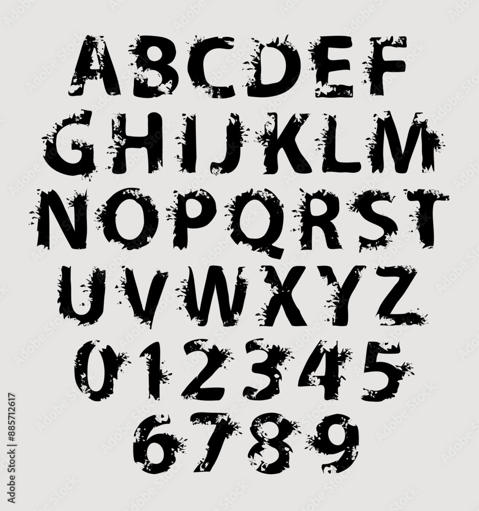 Spot Lettering grunge lettering in abstract letters with spots and drips. Vector set ...